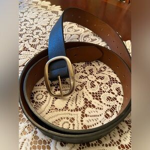 Brushed Silver Buckle Black Faux Leather Belt